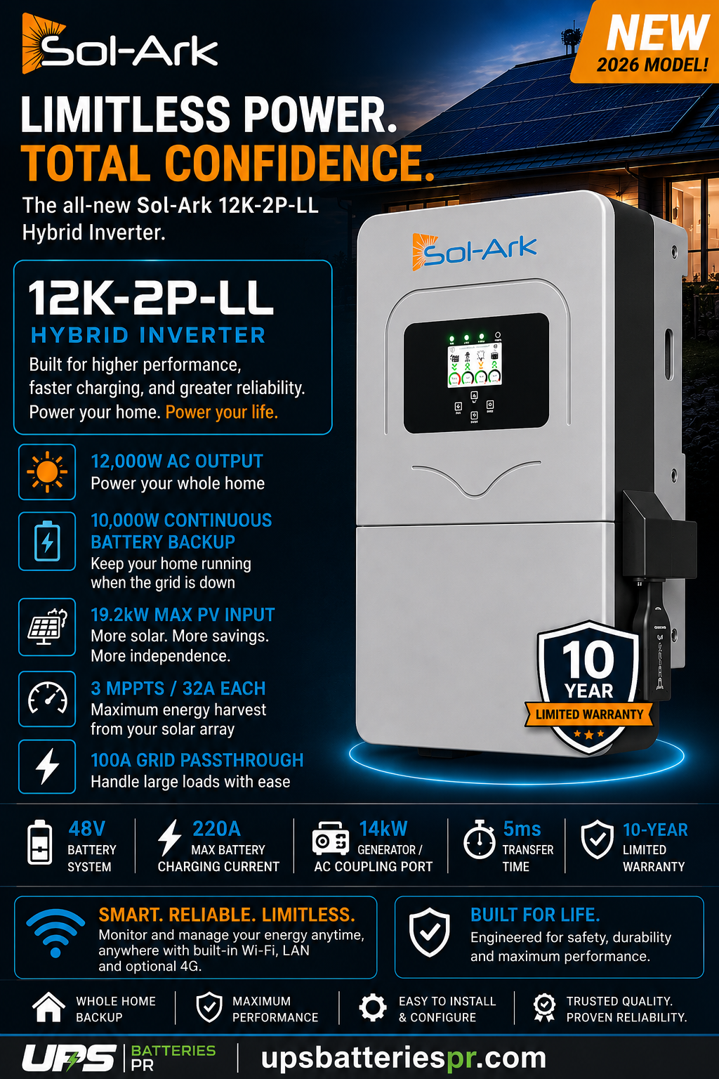 Sol-Ark Limitless 12K-2P-LL Hybrid Inverter